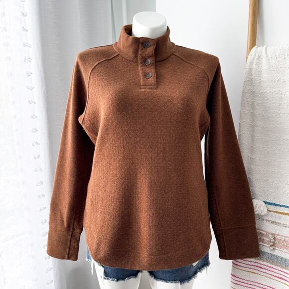 Prana Frozen Falls Sepia Brown Recycled Wool Blend 1/4 Button Pullover Sweater L - Picture 1 of 9